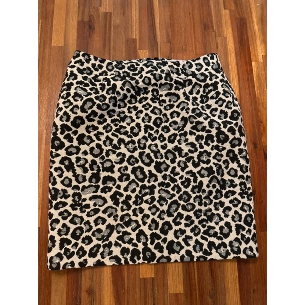 Halogen Pencil Skirt Womens 2 Black White Leopard Jacquard Mini
